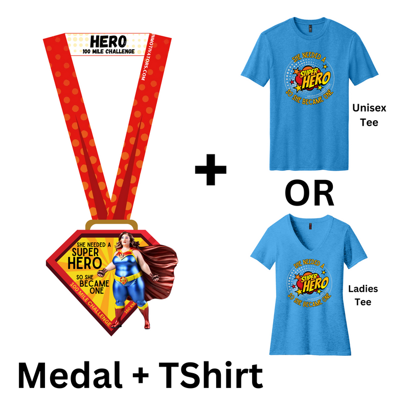 Hero 100 Mile Challenge - MEDAL & TShirt - SHIPS IN JUNE