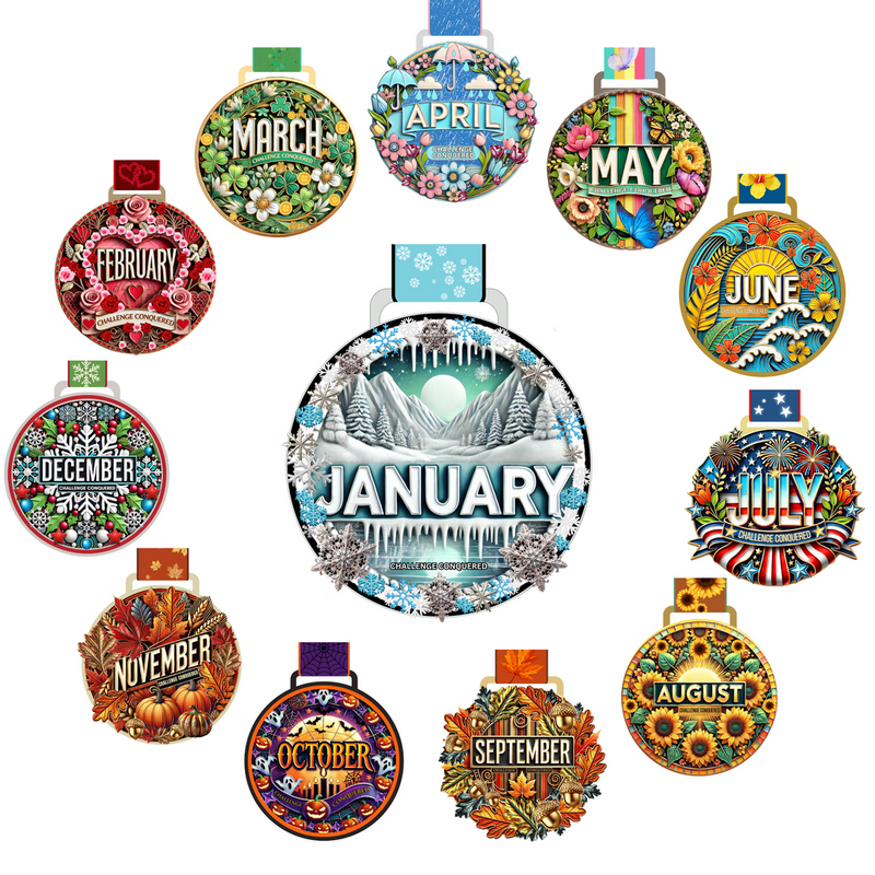 PACKAGE DEAL- all 12 Monthly Challenge Medals - SHIPS JAN 30, 2025