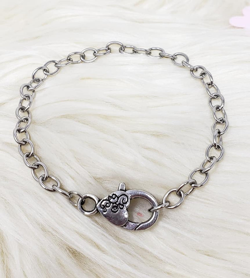 CharMedals Silver Tone Large Clasp Chain Bracelet - Lobster Clasp