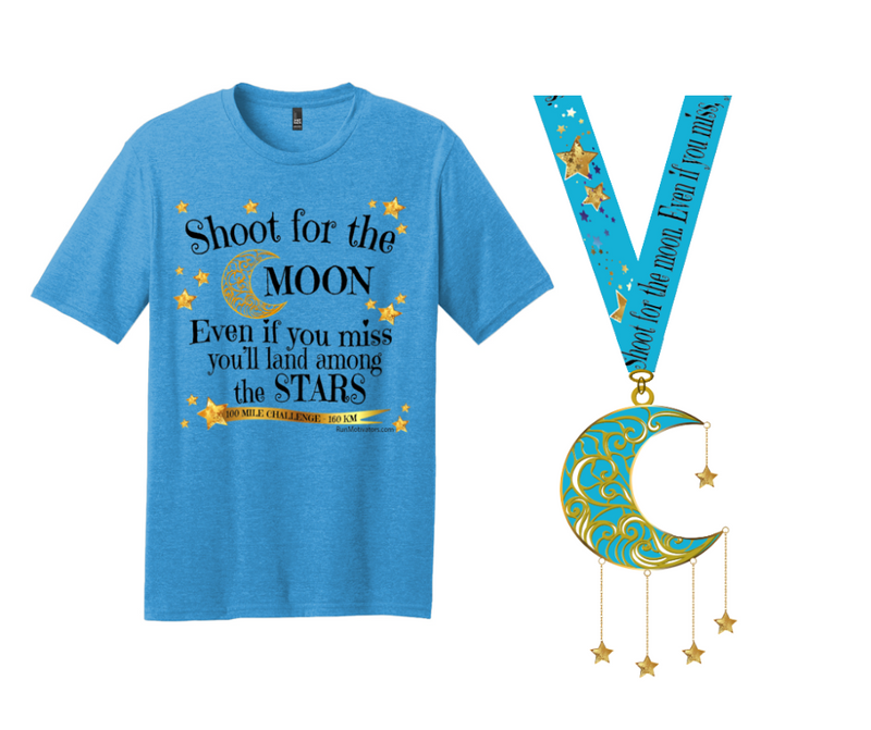 Shoot for the Moon 100 Mile Challenge - MEDAL AND TEE - NOW SHIPPING